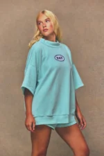 Ray Short Sleeve Mock Neck Sweatshirt Seafoam