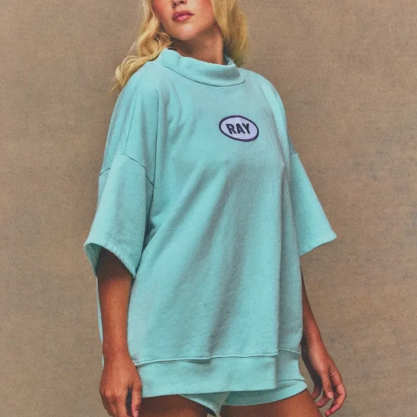 Ray Short Sleeve Mock Neck Sweatshirt Seafoam