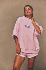 Ray Short Sleeve Mock Neck Sweatshirt Petal - Image 3