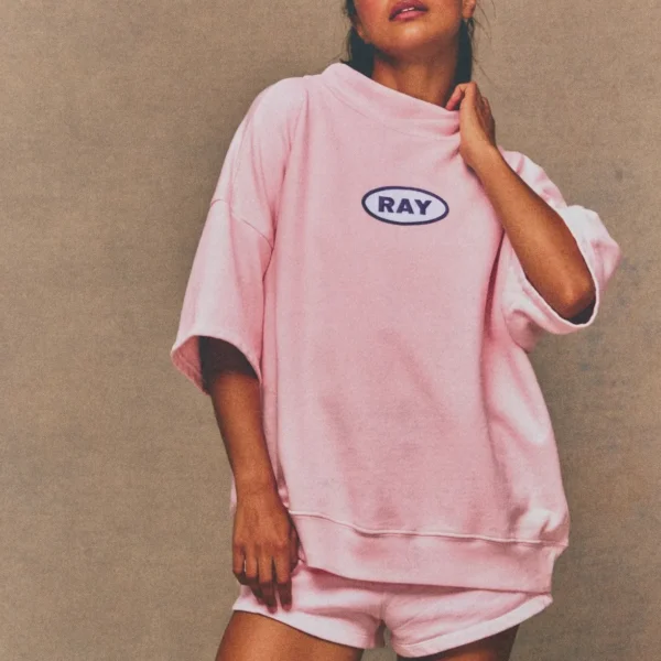 Ray Short Sleeve Mock Neck Sweatshirt Petal
